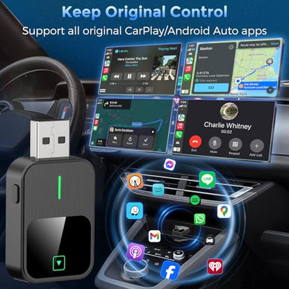 2-in-1 Wireless CarPlay & Android Auto Adapter, Plug & Play