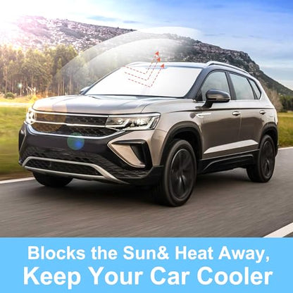 Sun Shade for Volkswagen VW Taos 2022 2023 2024 2025 2026 Accessories Windshield Sun Shade Window Shade UV Rays Protection Sun Visor Cover with Steering Wheel Sunshade Storage Bag