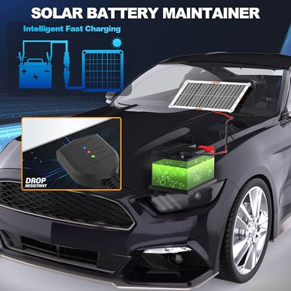 White Portable 10W 12V Solar Car Battery Charger Maintainer