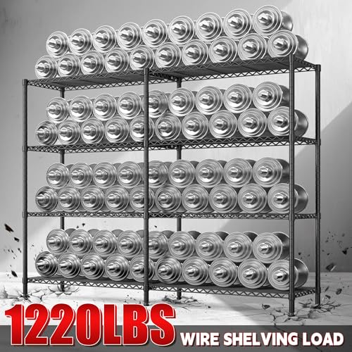 61.7''W Storage Shelves Load 1220LBS Wire Shelving Unit 4 Tier Metal Shelving for Storage Rack Shelves Heavy Duty Garage Shelf Pantry Shelves Kitchen Shelving (4 Count)