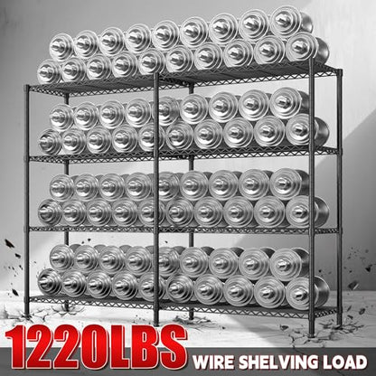 61.7''W Storage Shelves Load 1220LBS Wire Shelving Unit 4 Tier Metal Shelving for Storage Rack Shelves Heavy Duty Garage Shelf Pantry Shelves Kitchen Shelving (4 Count)