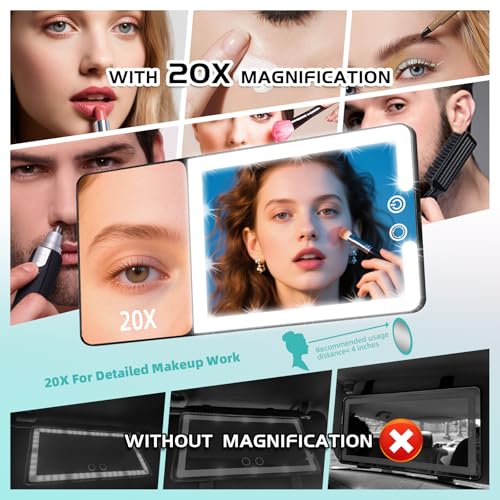 2pcs Car Sun Visor Vanity Mirror with Lights & 20X Magnification (2 Count)