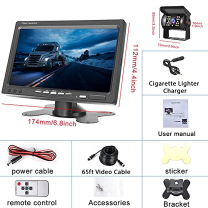 7" Backup Camera with Monitor Kit Waterproof Reverse Camera