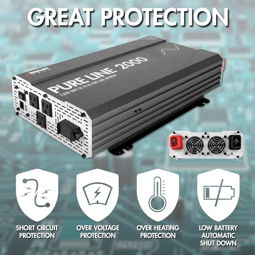 EL3808 Pure Line Power Inverter 2000 Watt DC 12V to 110V AC Car Pure Sine Wave Power Inverter for Home RV Camping Van Life Off Grid ETL Certified