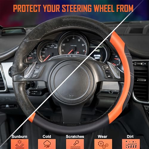 Line Rider Microfiber Leather Sporty Steering Wheel Cover Universal Fits for 95% Truck