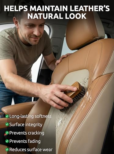 Leather & Upholstery Cleaning Brush Set with Compact Wood Handle (2 Count)