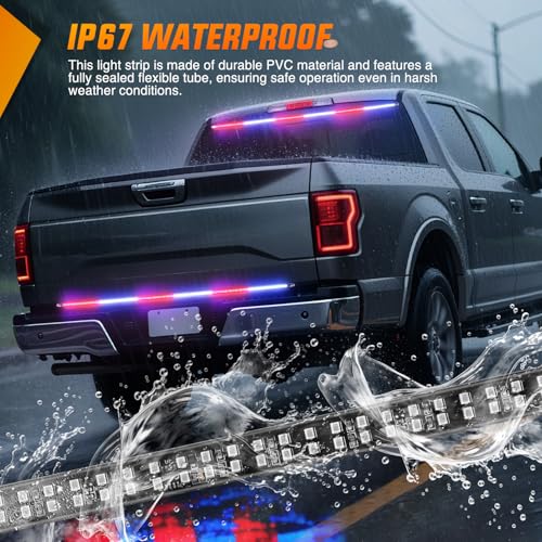 48 Inch 288 LED Tailgate Strobe Light Strip Red Blue