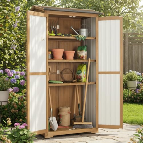 Storage Cabinet Outdoor Garage Cabinets with 3 Adjustable Shelves