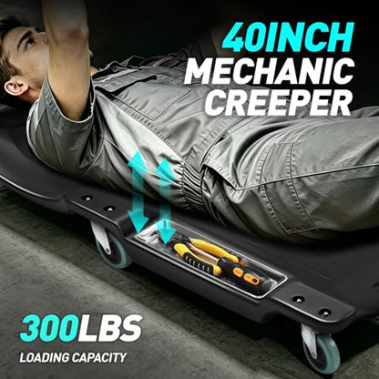 40 Inch Low Profile Plastic Rolling Garage Shop Floor Creeper with LED Light