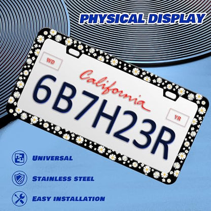 Beautiful Daisy License Plate Frame Daisies Stainless Steel 6x12 Inch 2Hole