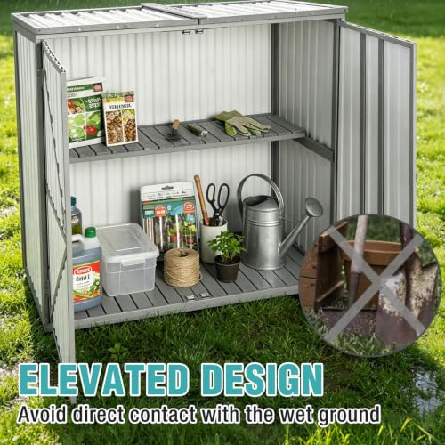Outdoor Storage Shed 4.2x2.2FT with Metal Frame & Fir Wood