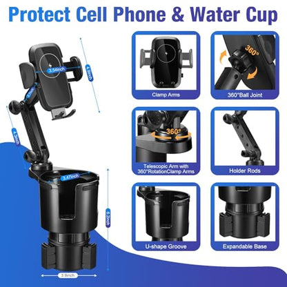 Cup Holder Phone Charger 15W Fast Charging Auto Clamping Holder