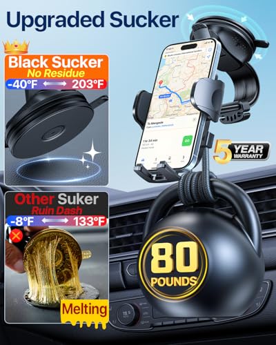 Upgraded Strongest Suction No Block View Bendable Arm Car Phone Holder