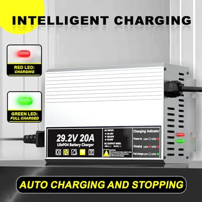 29.2V 20A LiFePO4 Battery Charger 24V 20A Rechargeable Charger for Lithium Iron Phosphate Battery