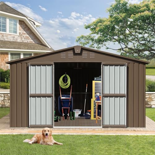 Large Galvanized Steel Storage Shed 11' x 9' with Windows & Lockable Door
