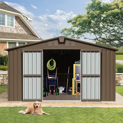 Large Galvanized Steel Storage Shed 11' x 9' with Windows & Lockable Door