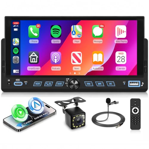 6.86" Single Din Car Stereo with Wireless CarPlay and Android Auto