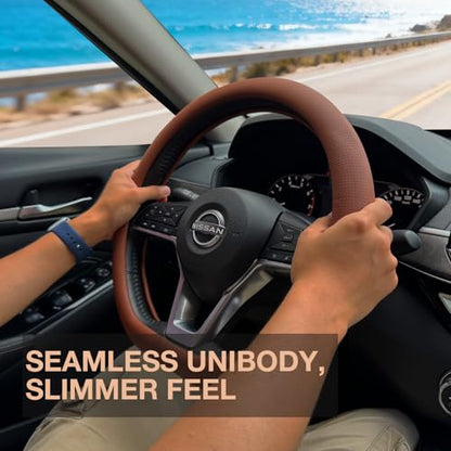 D Shaped Nappa Leather Steering Wheel Cover 14.5In