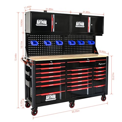 64 Inch Garage Storage System with Workbench & Pegboard