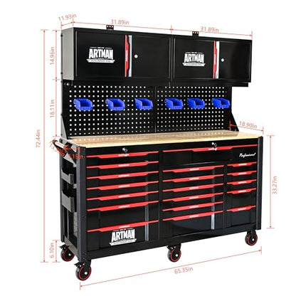 64 Inch Garage Storage System with Workbench & Pegboard