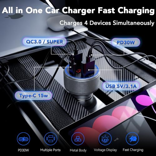 4 Port USB C Car Charger Fast Charging