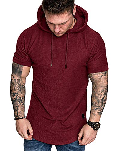 Mens Fashion Hoodies Sport Pullover Solid Color Shirt Workout Lightweight Tops Red
