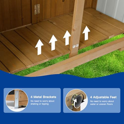 Outdoor Storage Cabinet Wood & Metal with Waterproof Roof