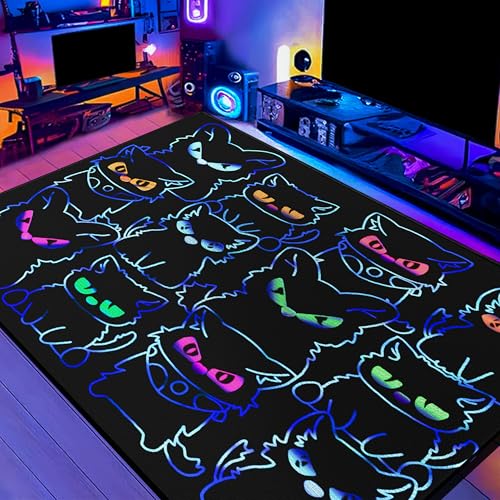 Black Play Cat Rug for Playroom for Boys Girls 2x3 Funny Cute Cat Cartoon Decor for Bedroom Living Room Non (6 Sq Ft)