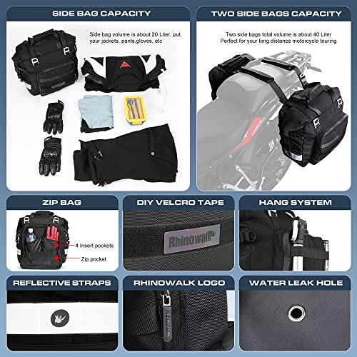 Motorcycle Saddlebag Waterproof Motor Luggage Pack Quick Release Motorbike Side Bag 20L Fits Most Adventure and Sports Bike Motorcycle Racks