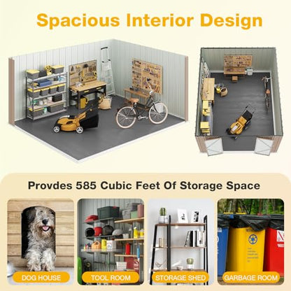 10x12 FT Outdoor Storage Shed with Floor & Lockable Double Doors