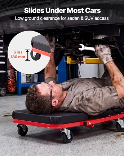 40 in 2-in-1 Folding Mechanic Creeper, Z Creeper Seat & Under Car Garage Roller, 450 lbs Rolling Creeper Stool with 6 Swivel Casters, Padded Headrest for Auto Repair