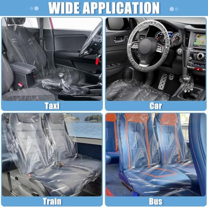 125 PCS Disposable Car Seat Covers Clear Plastic Vehicle Seat Protector Set with Steering Wheel