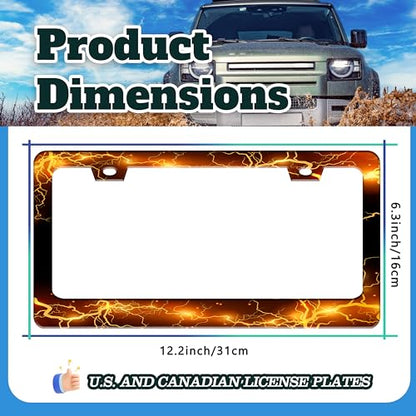 Yellow Red Thunder Lightning License Plate Frame Stainless Steel 6 X 12 in