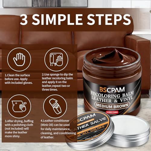 Medium Brown Leather Recoloring Balm with 100ml Mink Oil