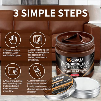Medium Brown Leather Recoloring Balm with 100ml Mink Oil