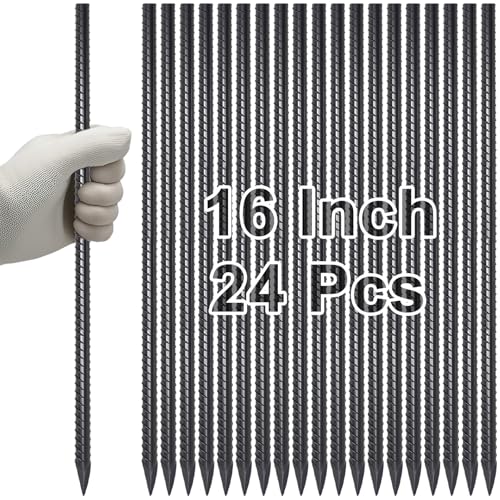 Straight Rebar Stakes 16 Inch Metal Ground Concrete Form Stakes (24 Count)