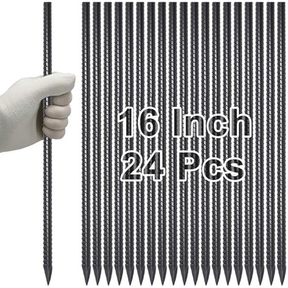 Straight Rebar Stakes 16 Inch Metal Ground Concrete Form Stakes (24 Count)