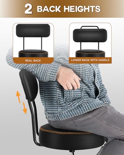 Shop Stool with Lockable Rubber Wheels Adjustable Backrest Tool Tray Storage 400 lb Capacity Rolling Garage Stool