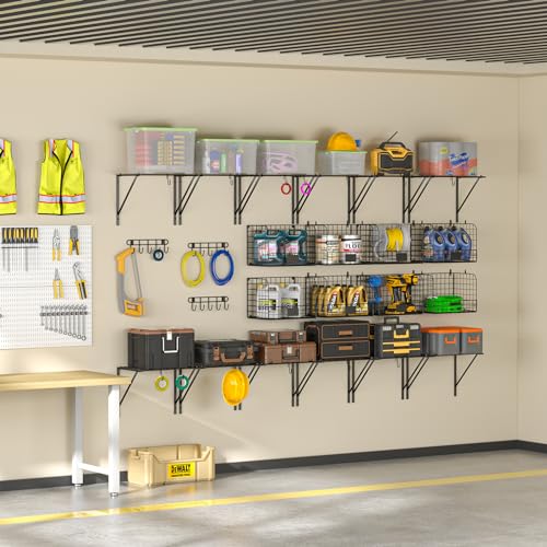 2 Pack Garage Shelves Wall Mounted with Wire Baskets (2 Count)