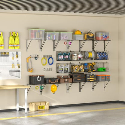 2 Pack Garage Shelves Wall Mounted with Wire Baskets (2 Count)