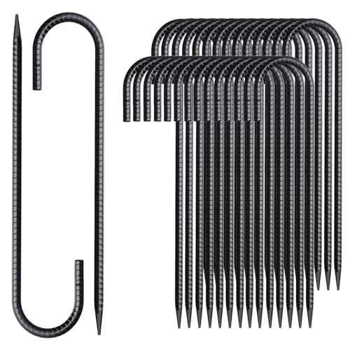 Rebar Stakes 12 Inch J Hook Ground Stakes Heavy Duty 30 Pack Chain Link Fence Stakes Galvanized Anchors Metal Tent Stakes for Wire Fencing Concrete Forming Trampolines Camping Canopies Shed Swing (30 Count)