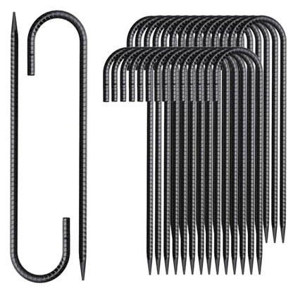 Rebar Stakes 12 Inch J Hook Ground Stakes Heavy Duty 30 Pack Chain Link Fence Stakes Galvanized Anchors Metal Tent Stakes for Wire Fencing Concrete Forming Trampolines Camping Canopies Shed Swing (30 Count)