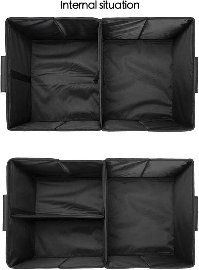 Trunk Organizer With Lid,Medium,Black 55L,For SUV Car Truck,Collapsible Waterproof Oxford Fabric,Portable Multipurpose sorting,3-Compartments with Aluminium Alloy Handle