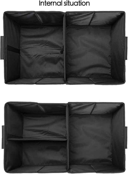 Trunk Organizer With Lid,Medium,Black 55L,For SUV Car Truck,Collapsible Waterproof Oxford Fabric,Portable Multipurpose sorting,3-Compartments with Aluminium Alloy Handle