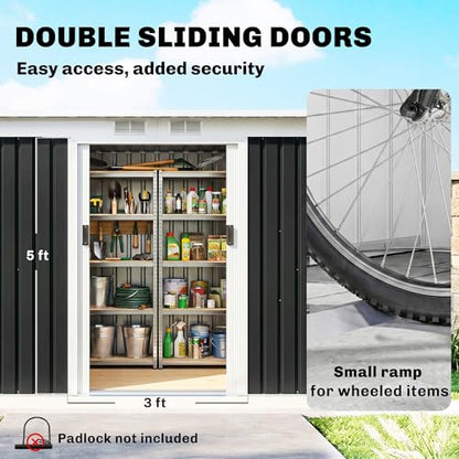 9' x 4' Outdoor Storage Shed Sloping Roof Lockable Door Gray