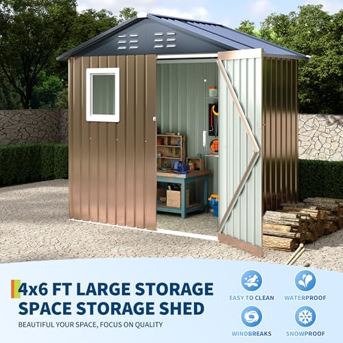6x4 FT Metal Storage Sheds Outdoor with Window