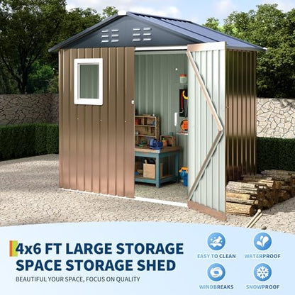 6x4 FT Metal Storage Sheds Outdoor with Window