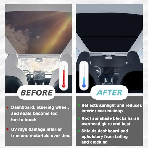 3PCS Windshield& Roof Sunshade Compatible with 2026 2025 Tesla New Model Y Juniper Foldable Sun Shade Accessory Heat UV Protection Visor Accessories with Storage Bag (3 Count)