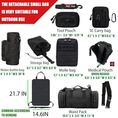 7 PACK Tactical Seat back organizer Truck organizer With 6 Detachable Pouches Universal For Car Truck Ford Jeep Military