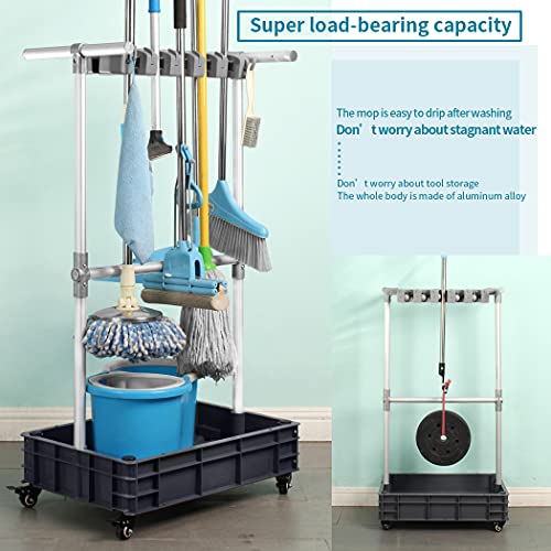 Broom And Mop Holder Put Wet Mops Movable Floor